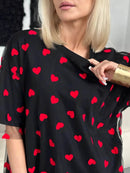 Trendy Heart Print Oversized T-Shirt in 100% Polyester – Stylish and Comfy Casual Wear - Store 42