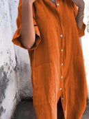 Full Size Casual Linen Button-Down Shirt Dress Plus Size - Store 42