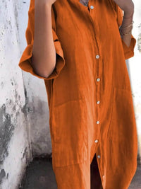 Full Size Casual Linen Button-Down Shirt Dress Plus Size - Store 42