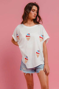 BiBi Solid Terry With Fourth Of July Theme Patched Top - Store 42