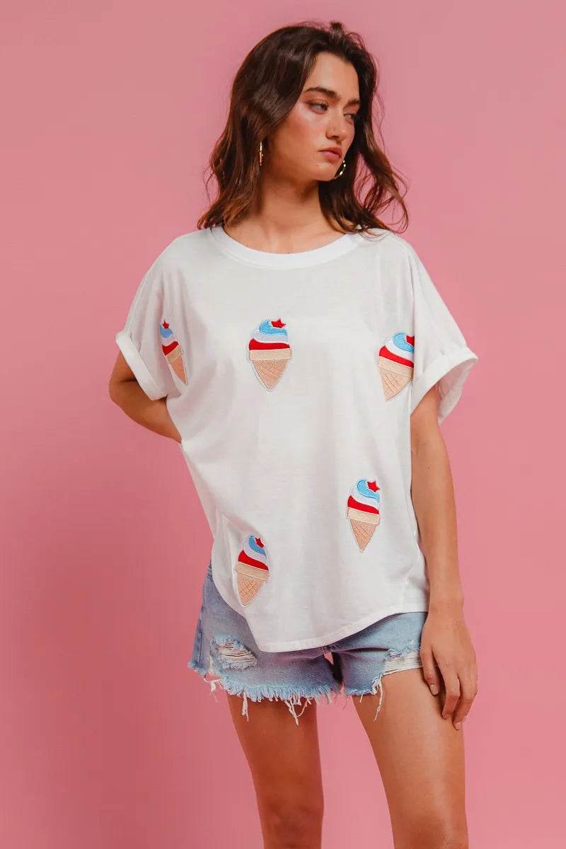 BiBi Solid Terry With Fourth Of July Theme Patched Top - Store 42