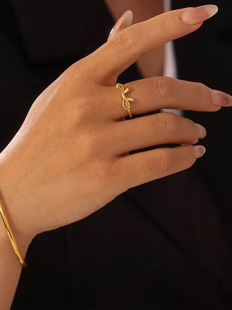 Elegant 18K Gold-Plated Stainless Steel Bow Ring - Unique Statement Jewelry - Store 42