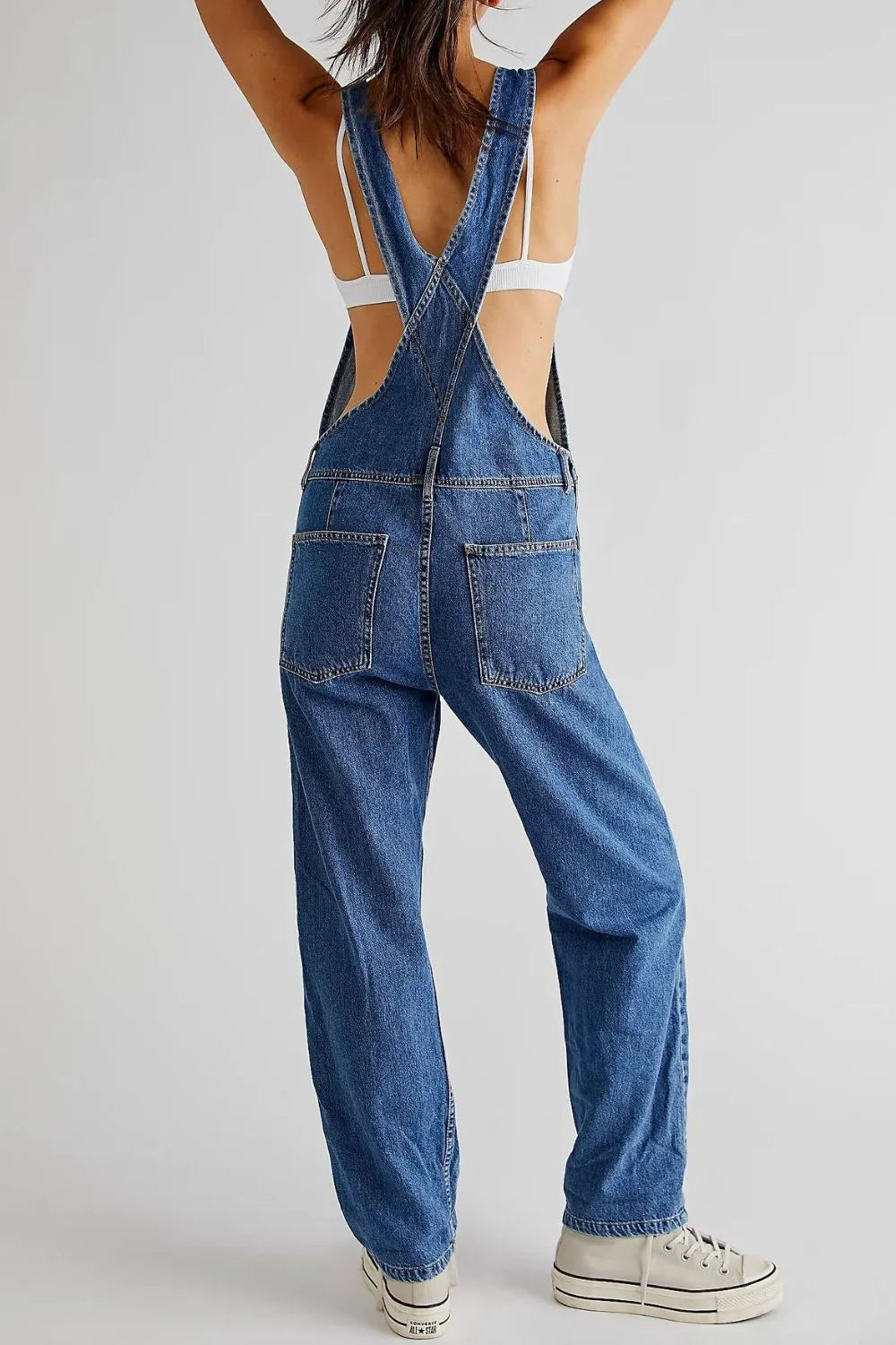 Stylish Wide Strap Square Neck Denim Overalls with Pocketed Crisscross Design - Trendsi
