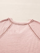 Exposed Seam Ribbed Knit V Neck Top