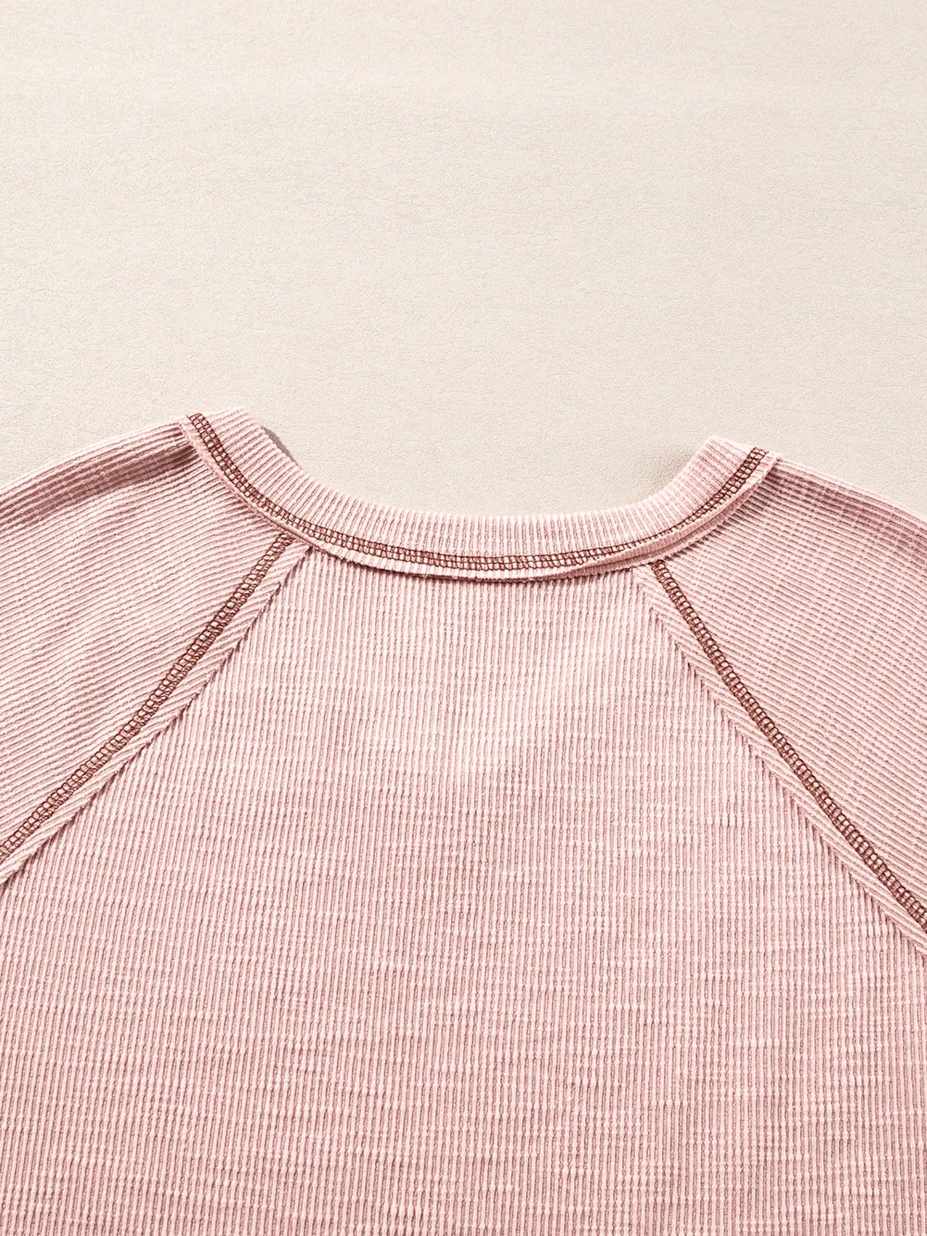 Exposed Seam Ribbed Knit V Neck Top