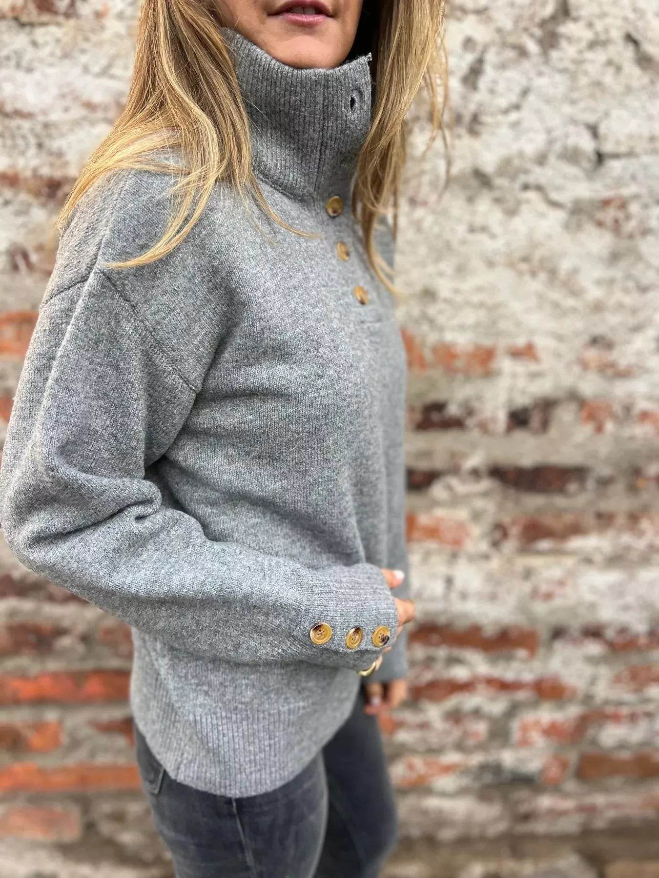 Full Size Button-Detail Turtleneck Sweater Plus Size - Store 42
