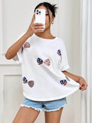 Trendy Oversized Sequin Round Neck T-Shirt - Slightly Stretchy 95% Polyester Blend - Store 42