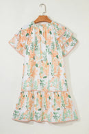 Floral Tie Neck Layered Short Sleeve Dress