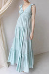Ruffled V-Neck Tiered Dress Light Blue