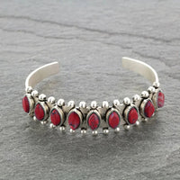 Artificial Turquoise Alloy Open Bracelet Red One Size