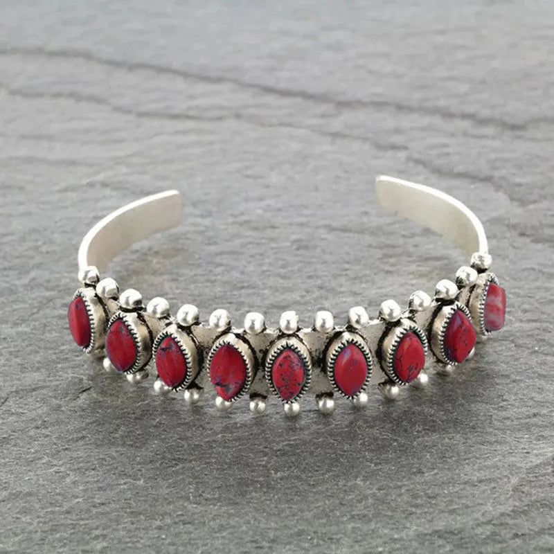 Artificial Turquoise Alloy Open Bracelet Red One Size