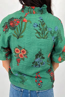 Floral Print Notched Short Sleeve Blouse