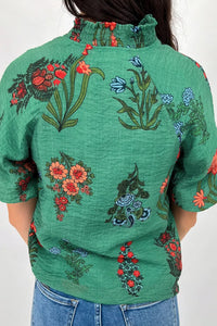 Floral Print Notched Short Sleeve Blouse