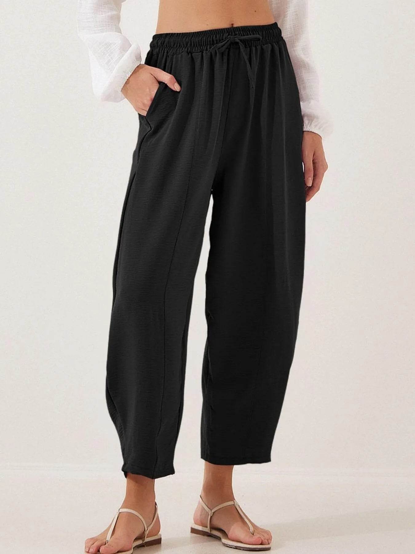 Full Size Drawstring Wide Leg Cropped Pants Plus Size - Store 42
