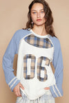 POL Plaid Number 06 Raglan Sleeve T-Shirt Light Blue