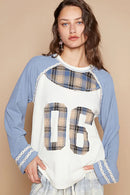 POL Plaid Number 06 Raglan Sleeve T-Shirt Light Blue