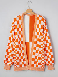 Checkered Pattern Open Front Cardigan