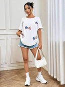 Trendy Oversized Sequin Round Neck T-Shirt - Slightly Stretchy 95% Polyester Blend - Store 42
