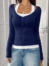 Scoop Neck Long Sleeve T-Shirt - Slightly Stretchy, 95% Polyester for Comfort, Easy Care - Store 42