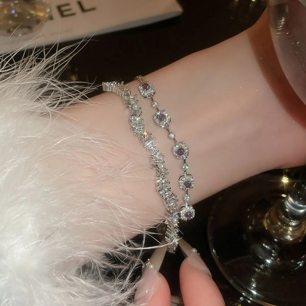 Stylish Copper & Zircon Bracelet with Adjustable Chain - Elegant & Durable Design