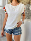 Devine Swiss Dot Round Neck Crochet Short Sleeve Top White