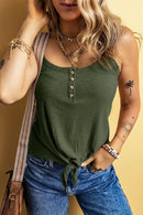 Full Size Casual Ribbed Button-Front Tie-Hem Tank Top Plus Size Moss