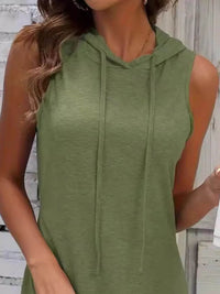 Full Size Drawstring Casual Sleeveless Hooded Mini Dress Plus Size - Store 42