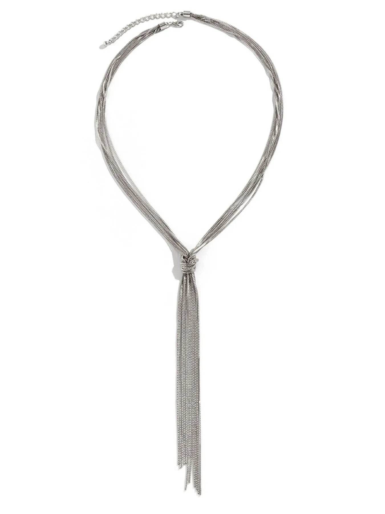 Elegant Twisted Knot Chain Tassel Necklace in Platinum and 18K Gold-Plated Finish - Store 42