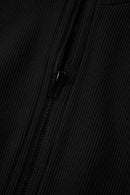 French Terry Zipped Collar Sleeveless Drawstring Waist Mini Dress