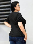 Trendy Plus Size Cutout Short Sleeve Blouse in Opaque Stretch Fabric for Comfort - Store 42