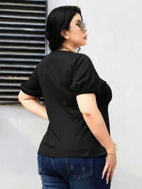 Trendy Plus Size Cutout Short Sleeve Blouse in Opaque Stretch Fabric for Comfort - Store 42