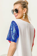 Chic Metallic Letter V-Neck Top with Sequin Sleeves for Glamorous Looks - Store 42