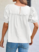 Round Neck Puff Sleeve Tiered Blouse