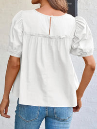 Round Neck Puff Sleeve Tiered Blouse