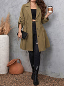 Honey Plus Size Lapel Collar Drawstring Roll-Tab Sleeve Trench Coat - Store 42