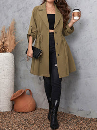 Honey Plus Size Lapel Collar Drawstring Roll-Tab Sleeve Trench Coat - Store 42