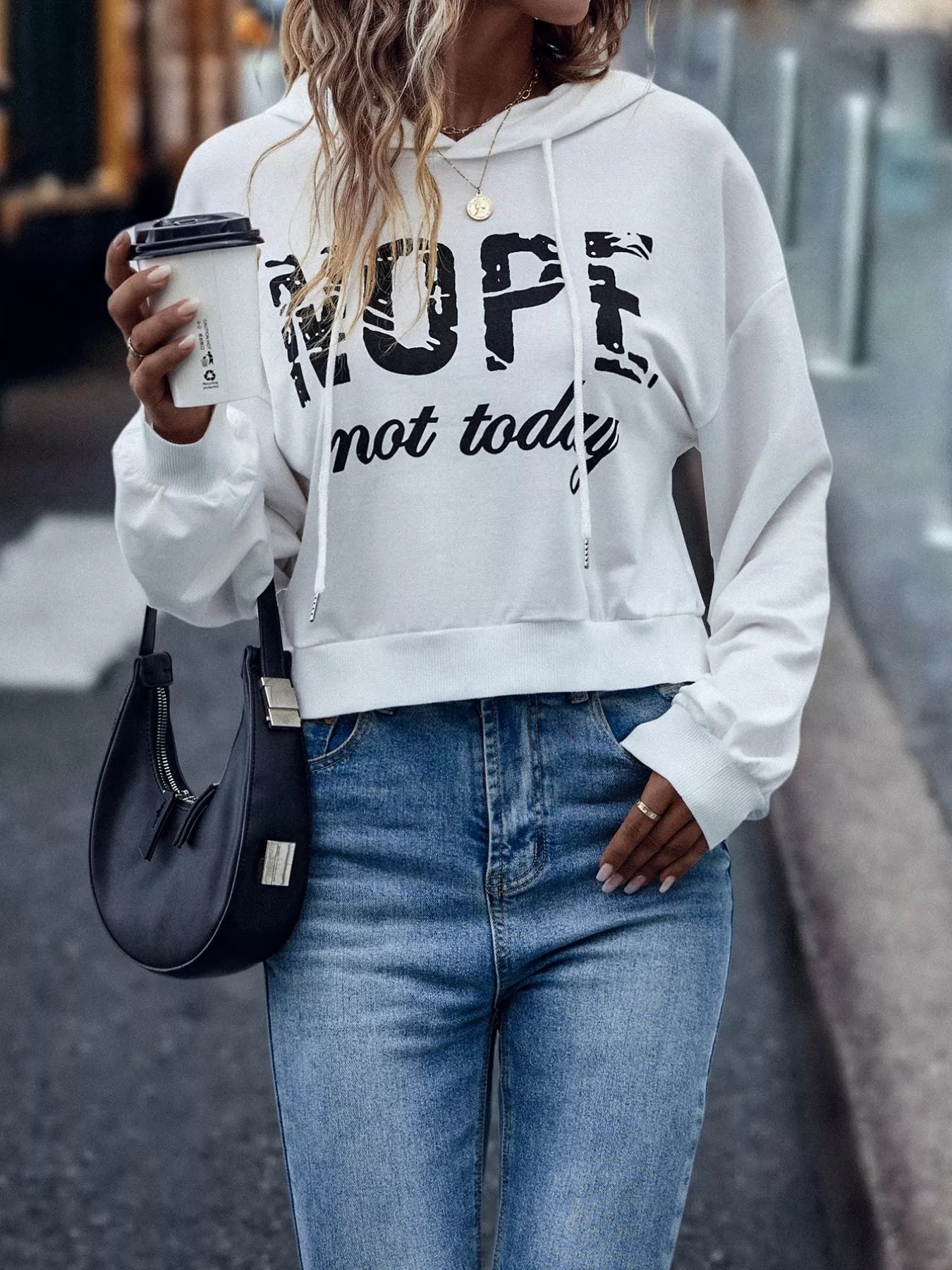 Trendsi Letter Graphic Long Sleeve Hoodie with Drawstring - Comfortable Polyester Blend