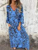 Full Size Printed V-Neck Dress with Pockets Plus Size - Store 42