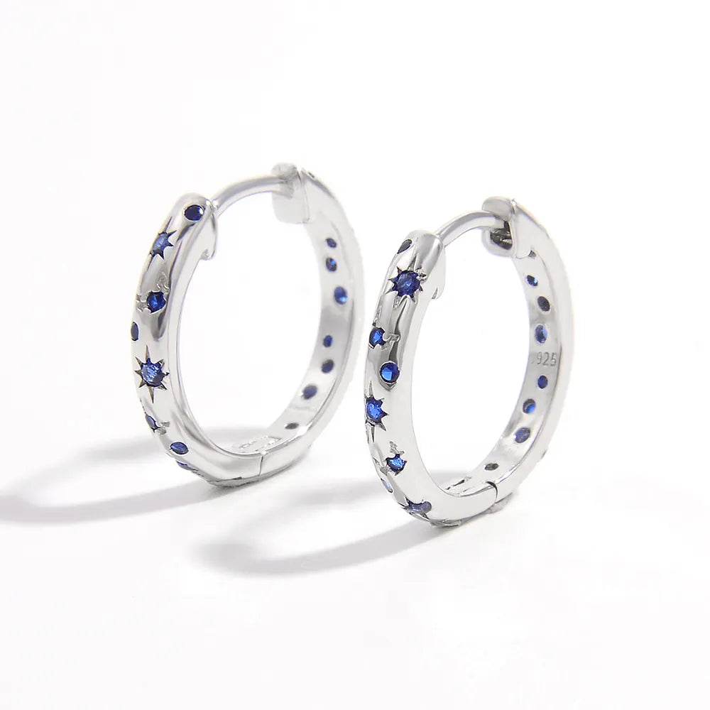 925 Sterling Silver Huggie Earrings with Inlaid Zircon, Platinum-Plated, Stylish & Durable