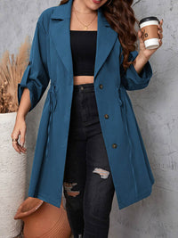 Honey Plus Size Lapel Collar Drawstring Roll-Tab Sleeve Trench Coat - Store 42