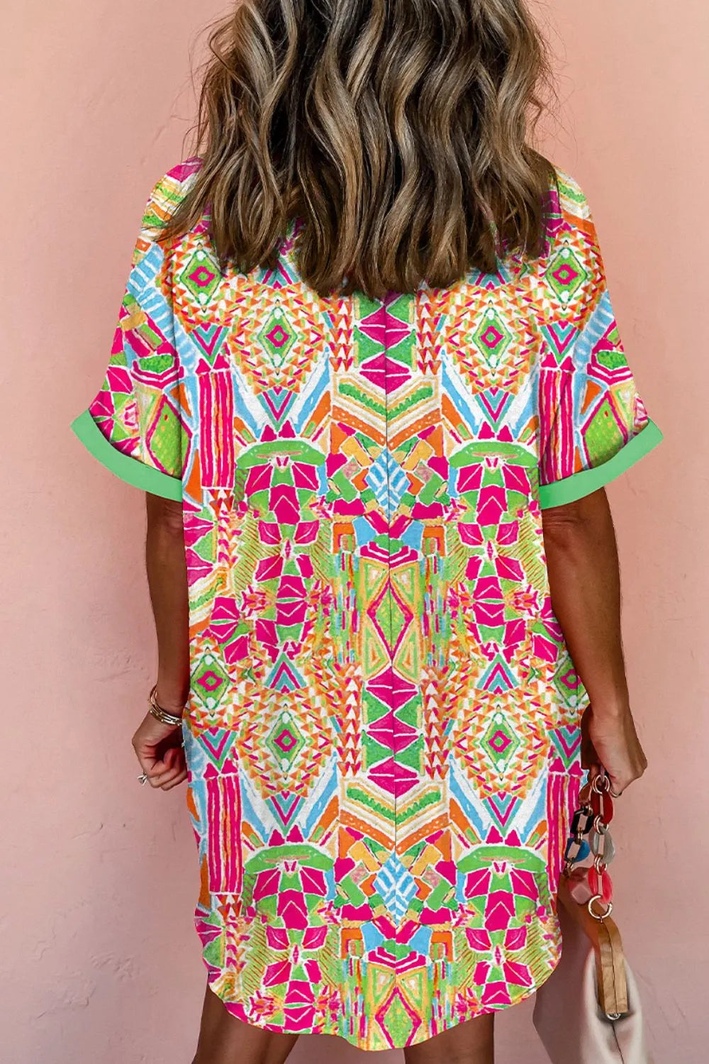 Floral Printed Button Down Short Sleeve Dress - 100% Polyester, Opaque, Machine Washable