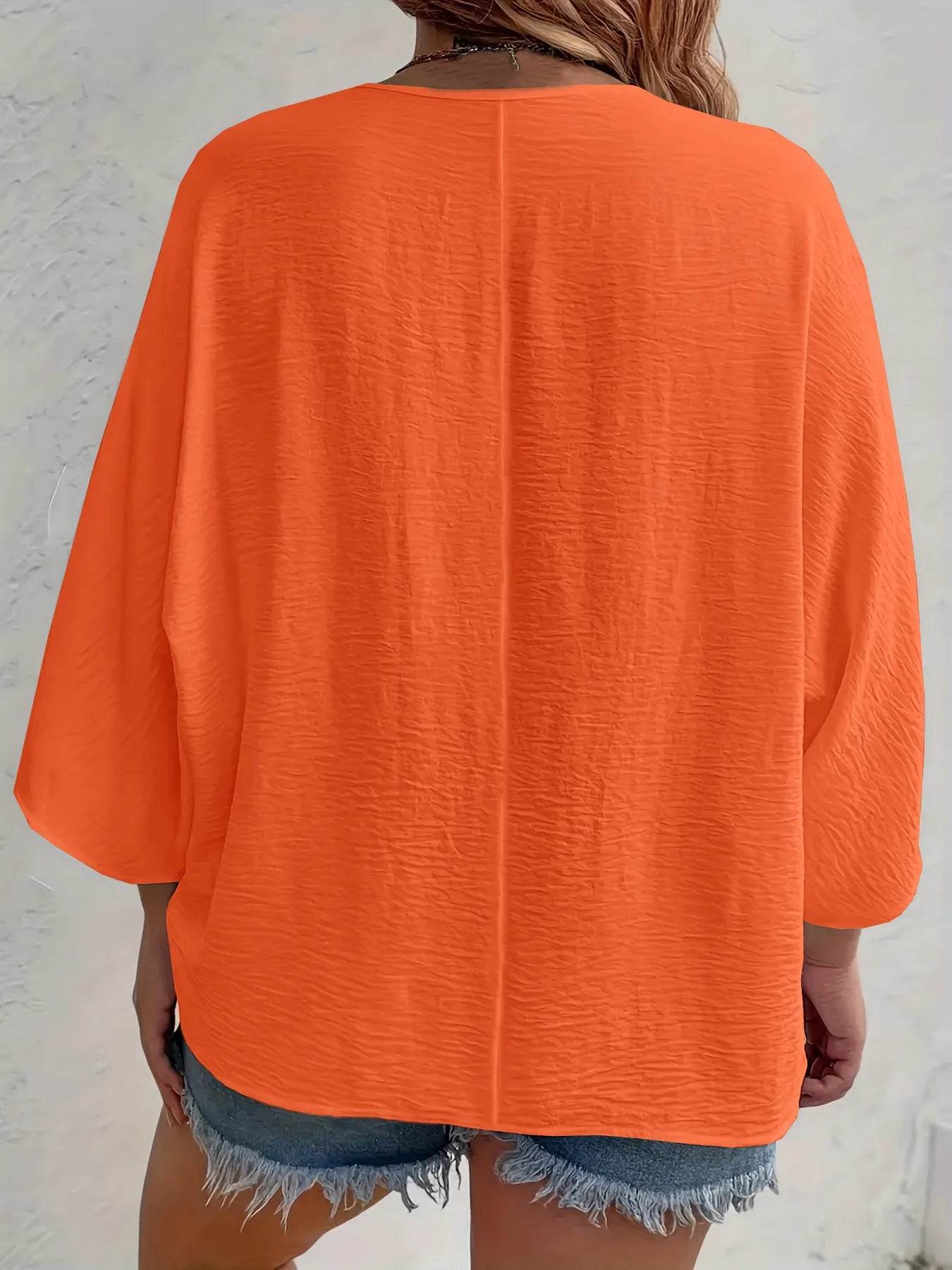 Full Size Casual V-Neck Button Down Relaxed Fit Blouse Plus Size - Store 42