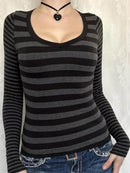 Sleek Striped Long Sleeve T-Shirt - Comfortable Stretchy Fabric with Contrast Design - Store 42