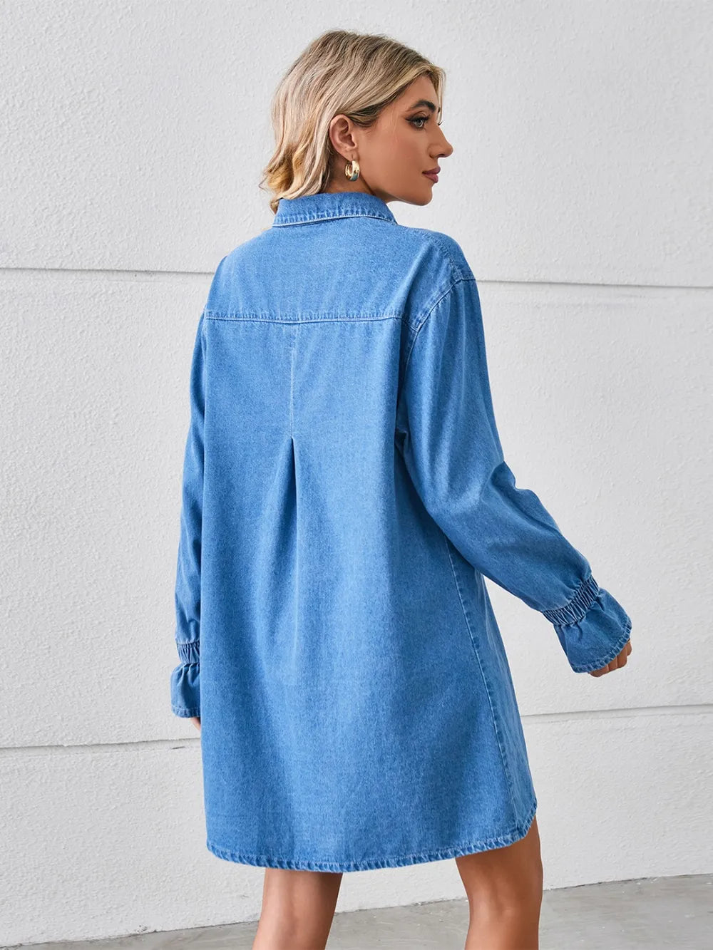 Mini Denim Dress With Pocketed Dropped Shoulders, 100% Rayon, Machine Washable
