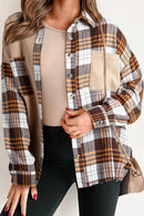Plaid Button Up Long Sleeve Shacket Khaki
