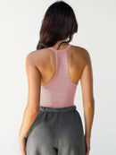 Ribbed V-Neck Halter Tank Top