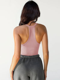 Ribbed V-Neck Halter Tank Top