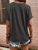 Full Size Casual Notched Short Sleeve Blouse Plus Size - Store 42
