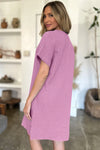 FAM-FAM Slit Notched Short Sleeve Mini Dress Red-Violet