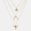 Alloy Three-Layered Bull Head Pendant Necklace Gold One Size